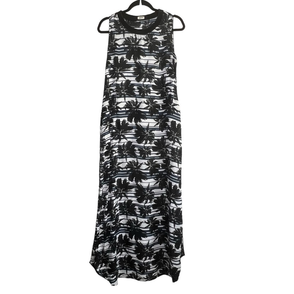 L'AGENCE Palm Tree Striped Maxi Dress Sleeveless Crewneck Womens Size XS